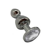 Металлическая анальная пробка Wooomy Lollypop Double Ball Metal Plug L диаметр 3,5 см, длина 10,5 см
