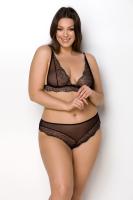 Комплект белья Passion Amberly Set 4XL/5XL black, лиф, трусики бразилиана, люрексовая нить
