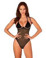 Прозрачное боди Obsessive Selinne teddy M/L Black, мелкая сетка, двойные бретели
