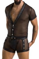 Комплект сетчатого мужского белья Passion 052 Set Michael S/M Black, рубашка, боксеры, заклепки
