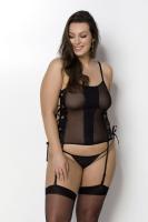 Сетчатый корсет из экокожи Passion Malwia Corset 6XL/7XL black, с люверсами и съемными пажами