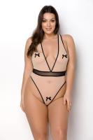 Боди Passion Viena Body 4XL/5XL beige, контрастное, бантики, вставка-сетка, открытые ягодицы