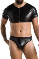 Комплект мужского белья под латекс Passion 057 Set Peter S/M Black, кроп-топ, стринги