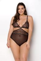 Боди Passion Amberly Body 6XL/7XL black, ассиметричный крой, кружевной лиф, золотая нить