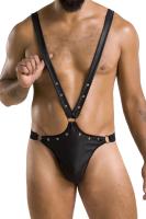 Мужское боди с люверсами Passion 028 Harry S/M Black, экокожа, на лямках