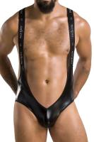 Мужское открытое боди Passion 027 Bruno XXL/XXXL Black, под латекс, на лямках