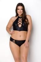 Комплект из экокожи Passion Nancy Bikini 6XL/7XL black, бра и трусики с имитацией шнуровки