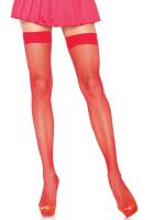 Чулки-сетка Leg Avenue Nylon Fishnet Thigh Highs Red, мелкая сетка, one size