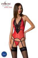 Корсет с пажами для чулок Passion PEONIA CORSET L/XL red, стринги