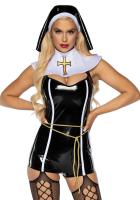 Виниловый костюм монашки Leg Avenue Sinful Sister XL, комбинезон, воротник, пояс, головной убор
