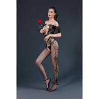 Бодистокинг с доступом Moonlight Model 10 XS-L Black, имитация шнуровки, цветочный декор, открытые п