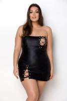 Мини-платье из экокожи Passion Celine Chemise 6XL/7XL black, шнуровка, трусики в комплекте