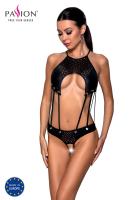 Боди с открытым доступом Passion TASMINA BODY XXL/XXXL, black, экокожа, шнуровки, ажурные кружева