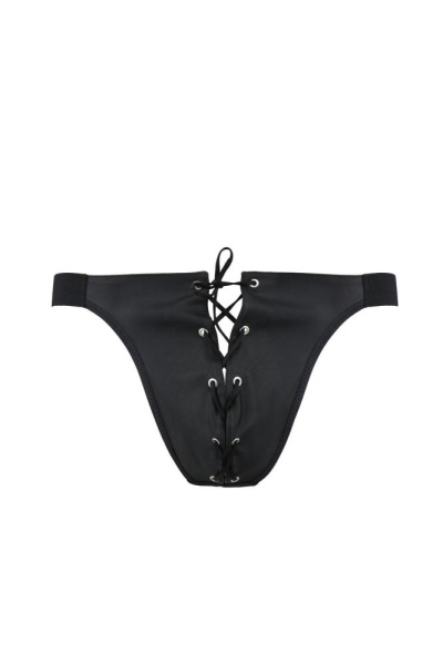 Мужские слипы на шнуровке Passion 044 Slip Ben XXL/XXXL Black, экокожа, люверсы