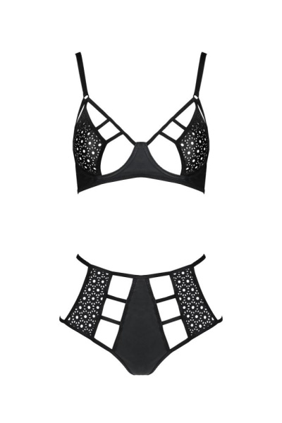 Комплект белья Passion TASMINA SET XXL/XXXL black, лиф, высокие трусики с корсетом сзади