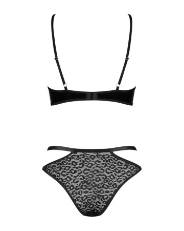 Эротический комплект под латекс со стрепами Obsessive Bagirela 2-pcs set L/XL, черный, под леопард, || 