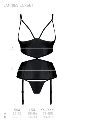 Корсет с открытой грудью Passion JANNIES CORSET S/M black, стринги в наборе || 