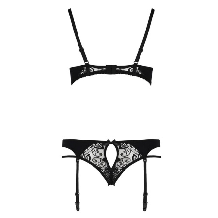 Комплект белья PAULINE SET black S/M - Passion: стрэпы: лиф, стринги и пояс для чулок || 