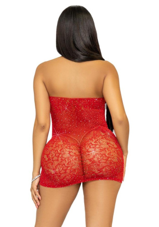 Платье-сетка со стразами Leg Avenue Rhinestone halter mini dress Red, открытая спина, one size || 