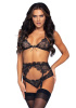Кружевной комплект со стразами Leg Avenue Bright Lights Rhinestone S (трусики, бра, пояс для чулок)