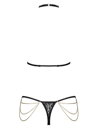 Комплект с цепочками Obsessive Pantheria 2-pcs set black L/XL, бюстгальтер, трусики || 