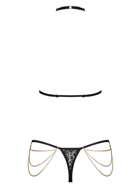 Комплект с цепочками Obsessive Pantheria 2-pcs set black L/XL, бюстгальтер, трусики