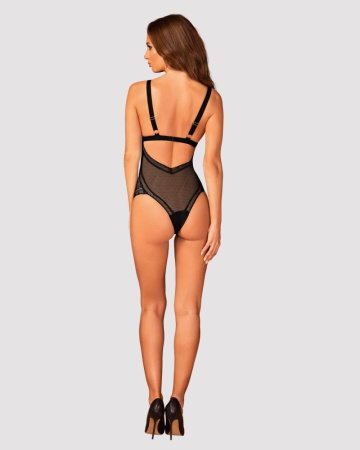 Кружевное боди с декольте Obsessive Estiqua teddy M/L, черное, широкие лямки || 