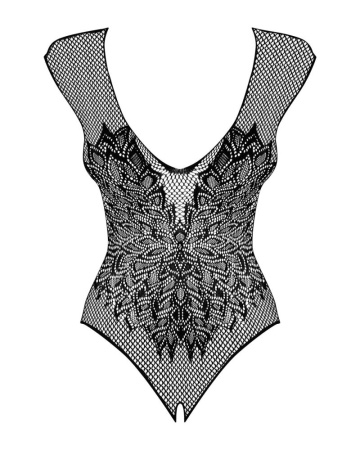 Бодистокинг из крупной сетки с кружевом Obsessive B112 teddy S/M/L, черный, с доступом || 