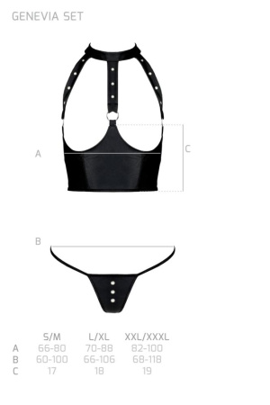 Комплект белья с открытой грудью Passion GENEVIA SET WITH OPEN BRA L/XL black, корсет, стринги || 