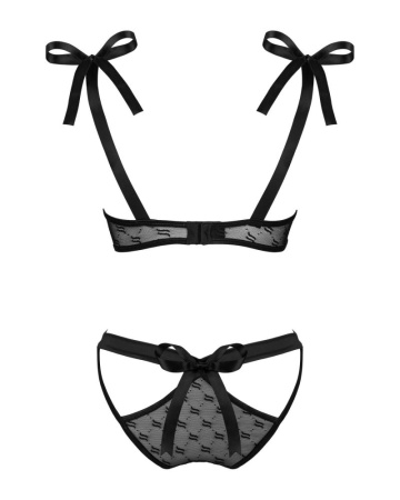 Полупрозрачный эротический комплект Obsessive Obsessivia 2pcs set black L/XL, бюстгальтер и трусики, || 