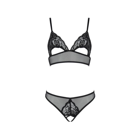 Комплект: браллет с ажурным лифом и открытыми трусиками Christa Set with Open Bra black L/XL — Passi || 