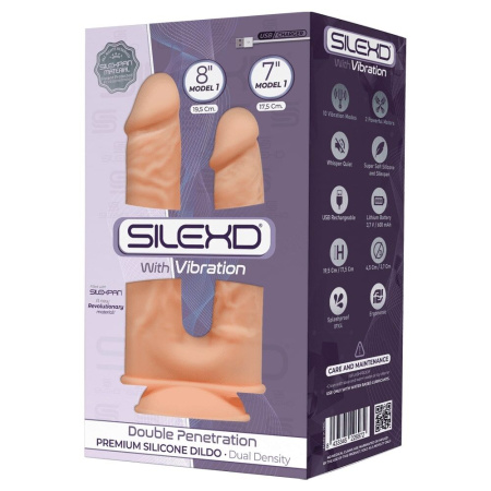 Фаллоимитатор двойной с вибрацией SilexD Double Gusto Flesh Motor (Model 1 size 8" & 7"), двухслойны || 