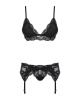 Кружевной комплект белья Obsessive 810-SEG-1 L/XL Black, бюстгальтер, стринги, пояс для чулок || 