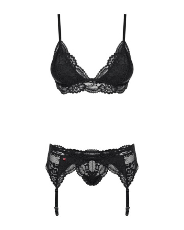 Кружевной комплект белья Obsessive 810-SEG-1 L/XL Black, бюстгальтер, стринги, пояс для чулок || 