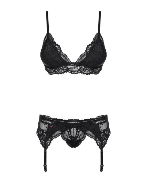 Кружевной комплект белья Obsessive 810-SEG-1 L/XL Black, бюстгальтер, стринги, пояс для чулок
