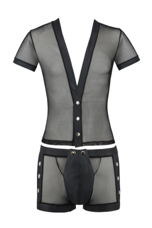 Комплект сетчатого мужского белья Passion 052 Set Michael XXL/XXXL Black, рубашка, боксеры, заклепки || 
