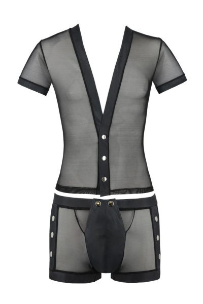 Комплект сетчатого мужского белья Passion 052 Set Michael XXL/XXXL Black, рубашка, боксеры, заклепки