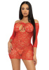 Платье-сетка с сердечками Leg Avenue Heart net mini dress Red, завязки, открытые плечи, one size