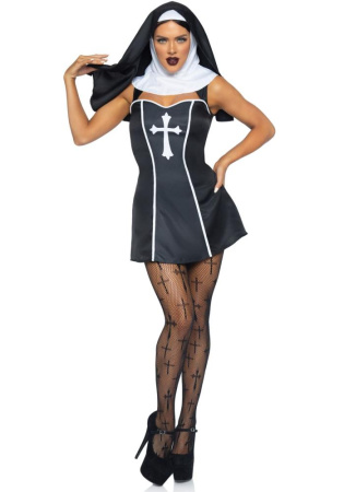 Костюм монашки Leg Avenue Naughty Nun XS, платье, головной убор || 