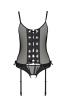 Корсет со шнуровкой Passion NESSY CORSET XXL/XXXL black, стринги с открытым доступом, пажи для чулок || 