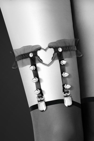 Гартер на ногу Bijoux Pour Toi - WITH HEART AND SPIKES Black, сексуальная подвязка с сердечком || 