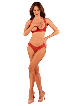 Комплект белья Obsessive Lacelove cupless 2-pcs set M/L Red, открытый доступ, открытая грудь || 
