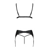 Комплект из эко-кожи Passion Miley Set black L/XL: трусики, бюстгальтер, пояс для чулок || 