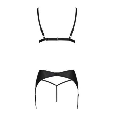 Комплект из эко-кожи Passion Miley Set black L/XL: трусики, бюстгальтер, пояс для чулок || 