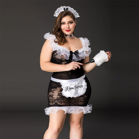 Костюм горничной JSY «Послушная Эльма» Plus Size Black, платье, передник, головной убор горничной