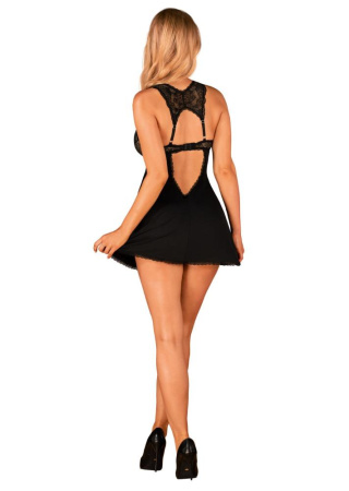 Сорочка бэби-долл с кружевом на груди Obsessive Donna Dream babydoll M/L Black, стринги || 