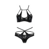 Комплект белья Passion NAVEL SET black S/M Black, трусики, лиф, кружевные и латексные вставки || 