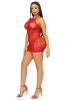 Платье-сетка со стразами Leg Avenue Rhinestone halter mini dress Red, открытая спина, one size || 