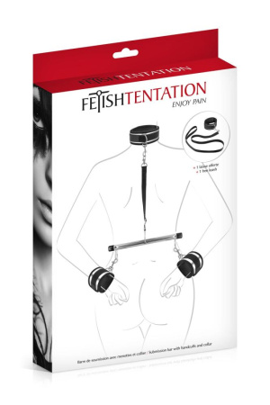 Фиксатор для рук и шеи с поводком Fetish Tentation Submission bar with handcuffs and collar || 