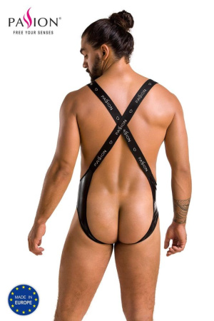 Мужское открытое боди Passion 027 Bruno XXL/XXXL Black, под латекс, на лямках || 